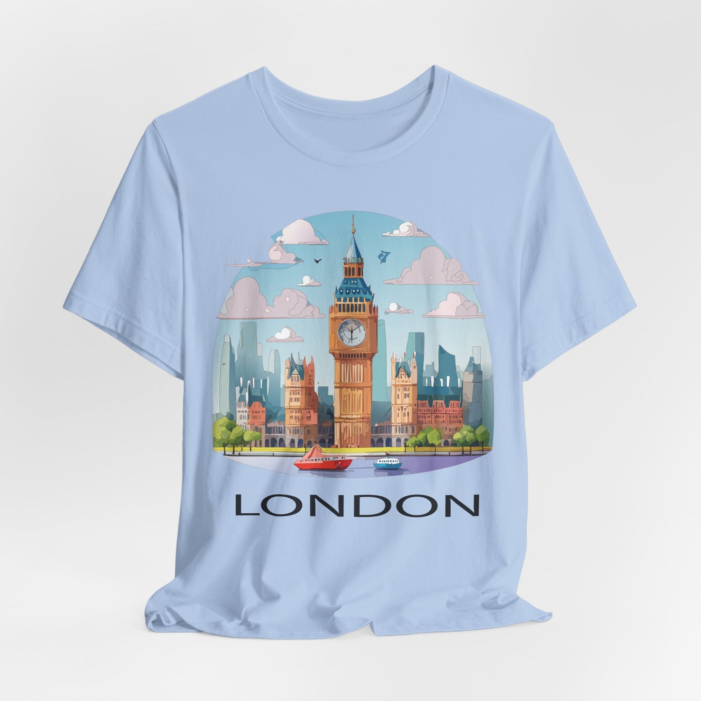 London Travel Shirt Unisex Graphic Tee with Vintage Art Print Cotton Jersey